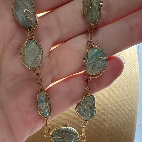 Chic Gold Tone and Gray Real Stone Necklace - Picture 3 of 3